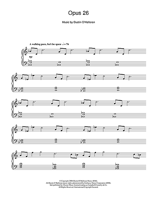 Learn to play Dustin O'Halloran Opus 26 sheet music for Piano Solo in minutes. Dustin O'Halloran Opus 26 sheet music notes and chords
