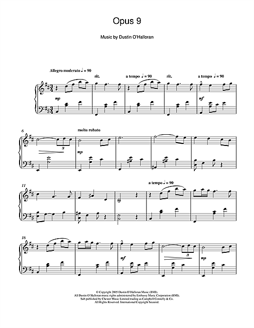 Learn to play Dustin O'Halloran Opus 9 sheet music for Piano Solo in minutes. Dustin O'Halloran Opus 9 sheet music notes and chords. Download Printable PDF.