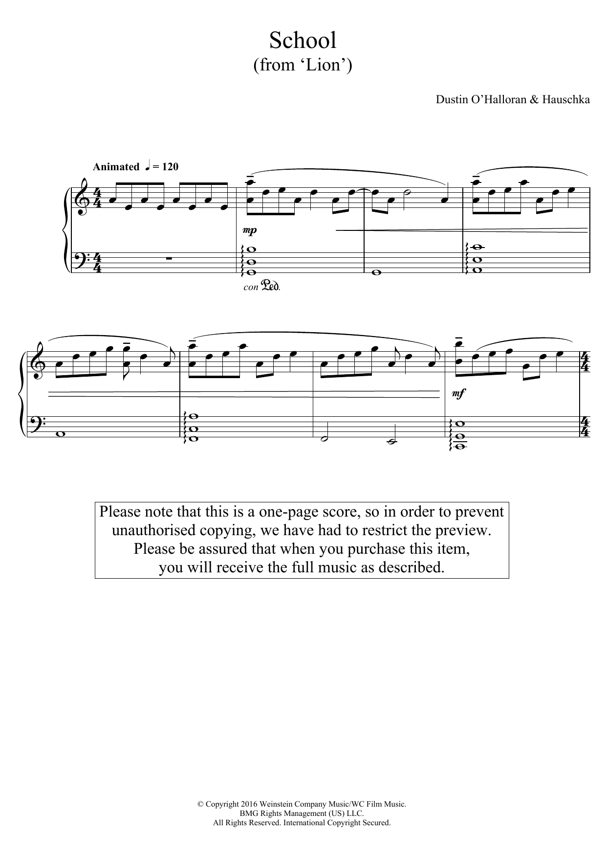 Dustin O Halloran Hauschka School From Lion Sheet Music Pdf Notes Chords Film Tv Score Piano Solo Download Printable Sku 124632