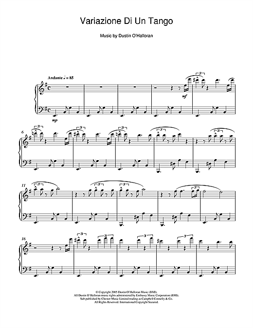 Learn to play Dustin O'Halloran Variazione Di Un Tango sheet music for Piano Solo in minutes. Dustin O'Halloran Variazione Di Un Tango sheet music notes and chords. Download Printable PDF.