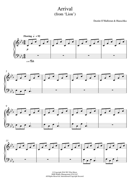 Learn to play Dustin O'Halloran & Hauschka Arrival (from 'Lion') sheet music for Piano Solo in minutes. Dustin O'Halloran & Hauschka Arrival (from 'Lion') sheet music notes and chords
