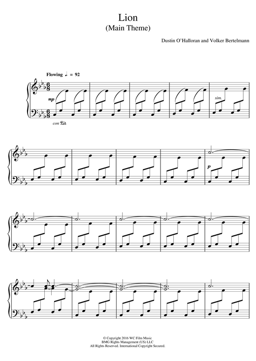 Learn to play Dustin O'Halloran & Hauschka Main Theme (from 'Lion') sheet music for Piano Solo in minutes. Dustin O'Halloran & Hauschka Main Theme (from 'Lion') sheet music notes and chords. Download Printable PDF.