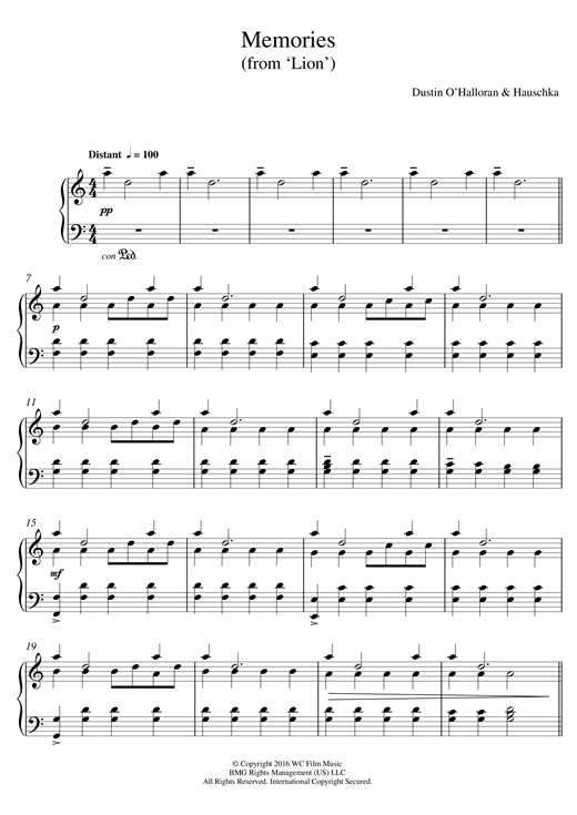 Learn to play Dustin O'Halloran & Hauschka Memories (from 'Lion') sheet music for Piano Solo in minutes. Dustin O'Halloran & Hauschka Memories (from 'Lion') sheet music notes and chords. Download Printable PDF.