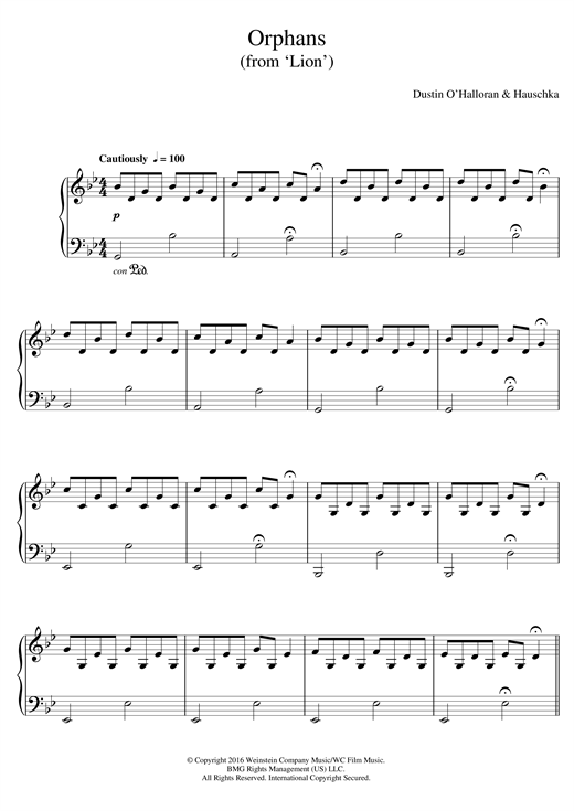 Learn to play Dustin O'Halloran & Hauschka Orphans (from 'Lion') sheet music for Piano Solo in minutes. Dustin O'Halloran & Hauschka Orphans (from 'Lion') sheet music notes and chords. Download Printable PDF.