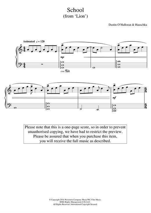 Learn to play Dustin O'Halloran & Hauschka School (from 'Lion') sheet music for Piano Solo in minutes. Dustin O'Halloran & Hauschka School (from 'Lion') sheet music notes and chords