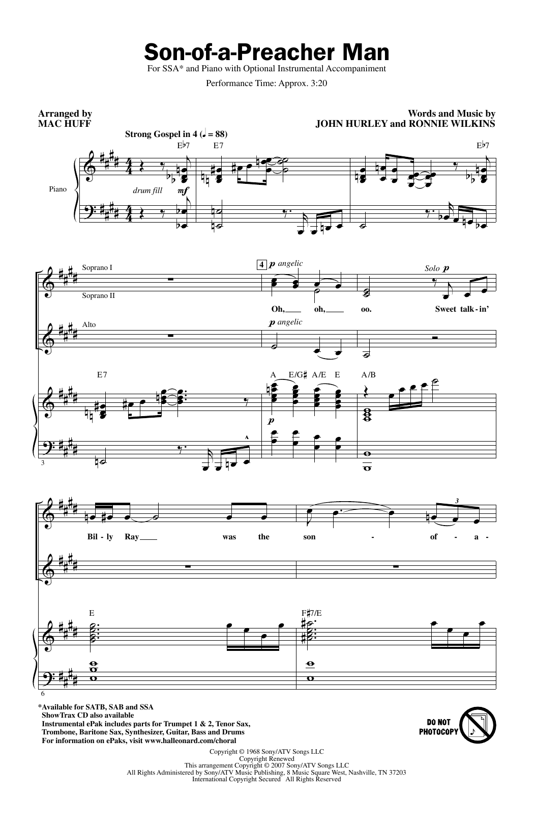 Dusty Springfield Son-Of-A-Preacher Man (arr. Mac Huff) sheet music notes and chords. Download Printable PDF.