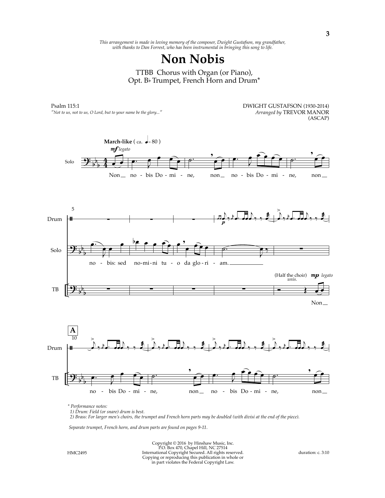 Learn to play Dwight Gustafson Non Nobis (arr. Trevor Manor) sheet music for TTBB Choir in minutes. Price: 3.9900$ Dwight Gustafson Non Nobis (arr. Trevor Manor) sheet music notes and chords arranged for TTBB Choir