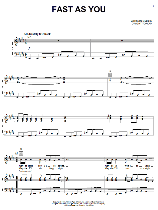 Learn to play Dwight Yoakam Fast As You sheet music for Piano, Vocal & Guitar (Right-Hand Melody) in minutes. Dwight Yoakam Fast As You sheet music notes and chords. Download Printable PDF.