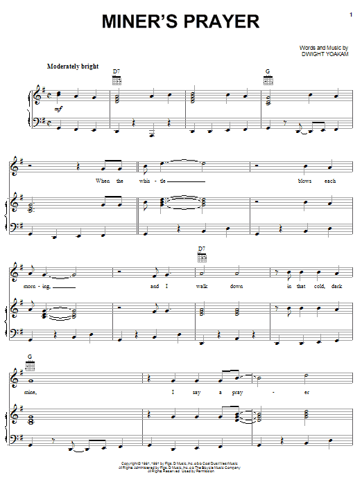 Dwight Yoakam Miner's Prayer sheet music notes and chords. Download Printable PDF.