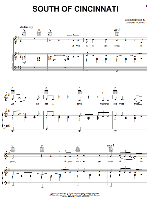 Dwight Yoakam South Of Cincinnati sheet music notes and chords. Download Printable PDF.