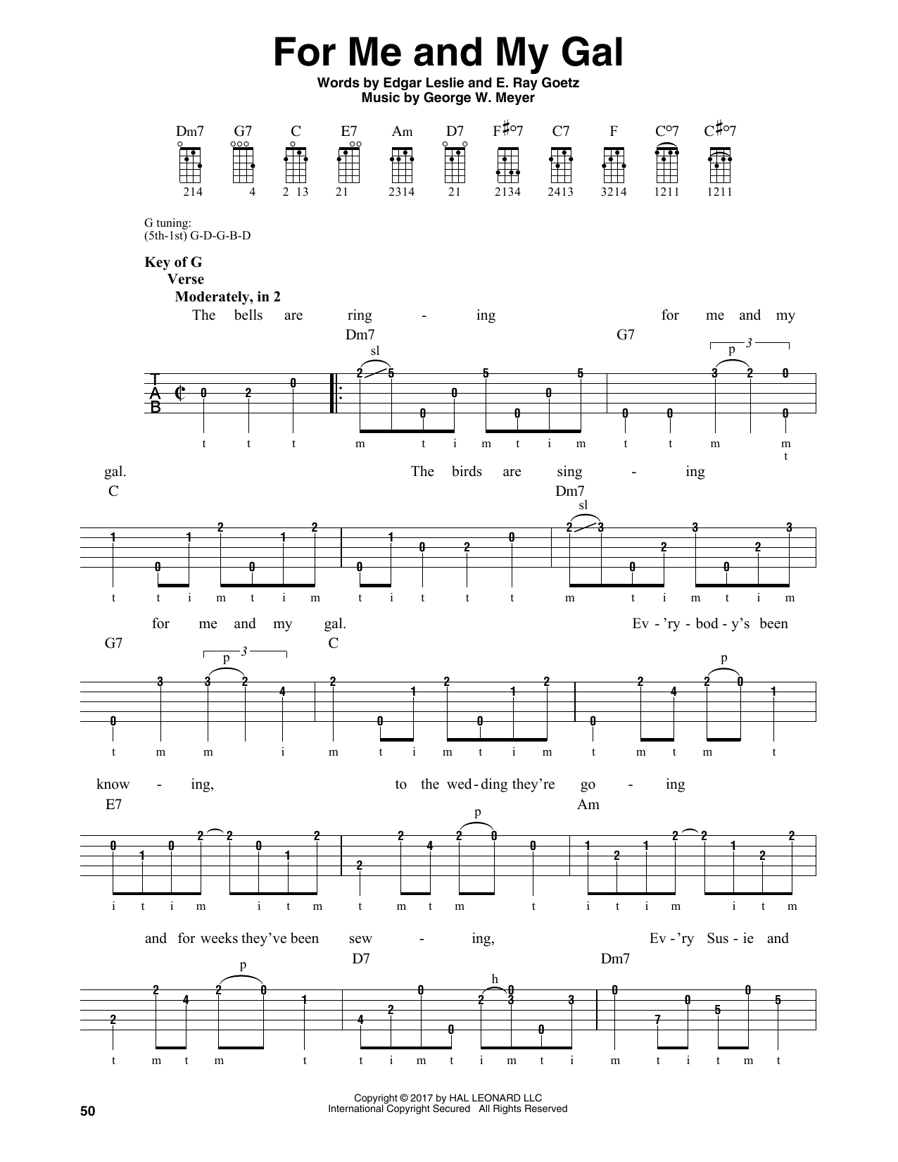 Learn to play E. Ray Goetz For Me And My Gal sheet music for Banjo Tab in minutes. E. Ray Goetz For Me And My Gal sheet music notes and chords. Download Printable PDF.