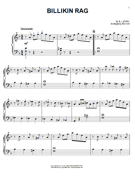 E.J. Stark Billikin Rag sheet music notes and chords arranged for Easy Piano