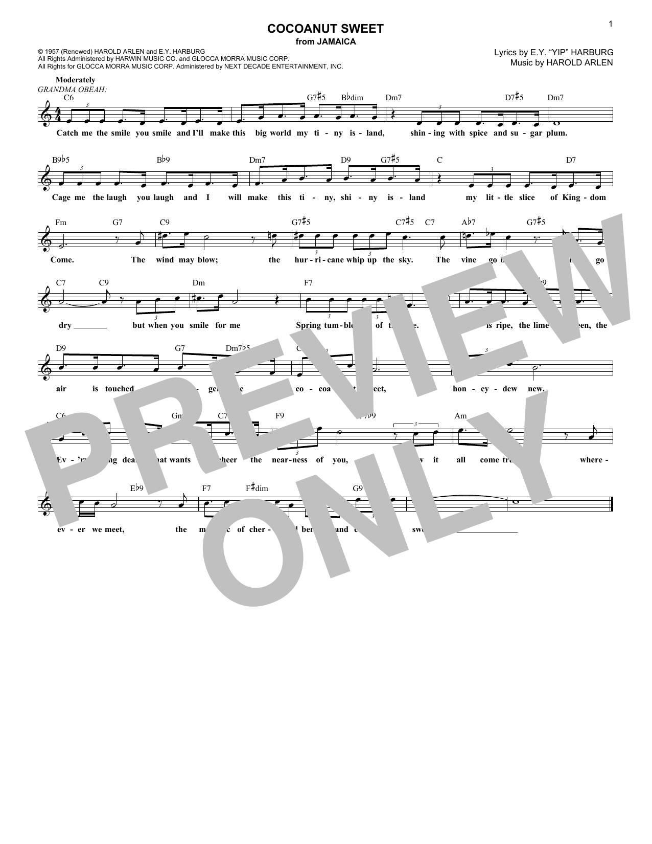 E.Y. Harburg Cocoanut Sweet sheet music notes and chords. Download Printable PDF.