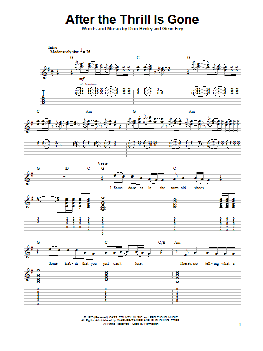 Eagles After The Thrill Is Gone sheet music notes and chords. Download Printable PDF.