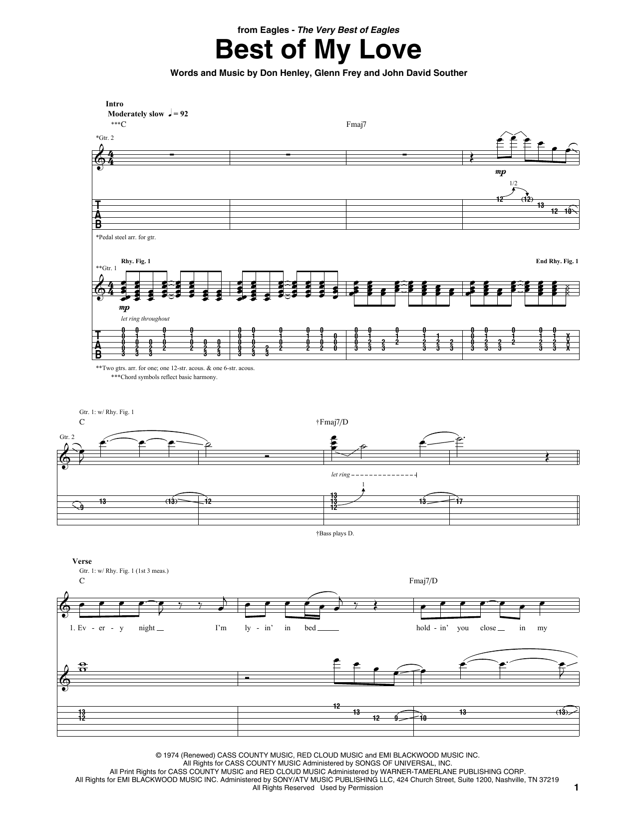 Eagles Best Of My Love sheet music notes and chords. Download Printable PDF.