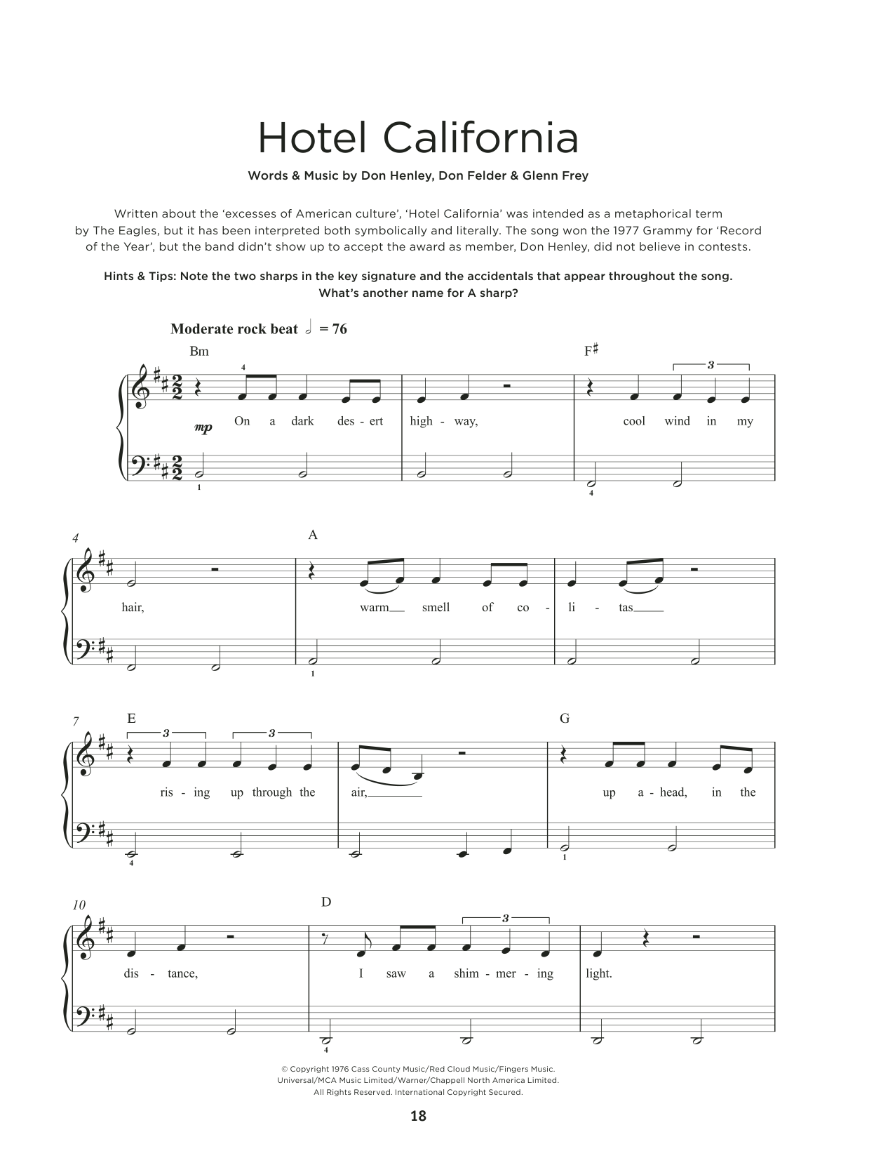 Eagles Hotel California sheet music notes and chords. Download Printable PDF.