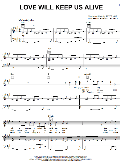 Learn to play Eagles Love Will Keep Us Alive sheet music for Piano, Vocal & Guitar (Right-Hand Melody) in minutes. Eagles Love Will Keep Us Alive sheet music notes and chords. Download Printable PDF.
