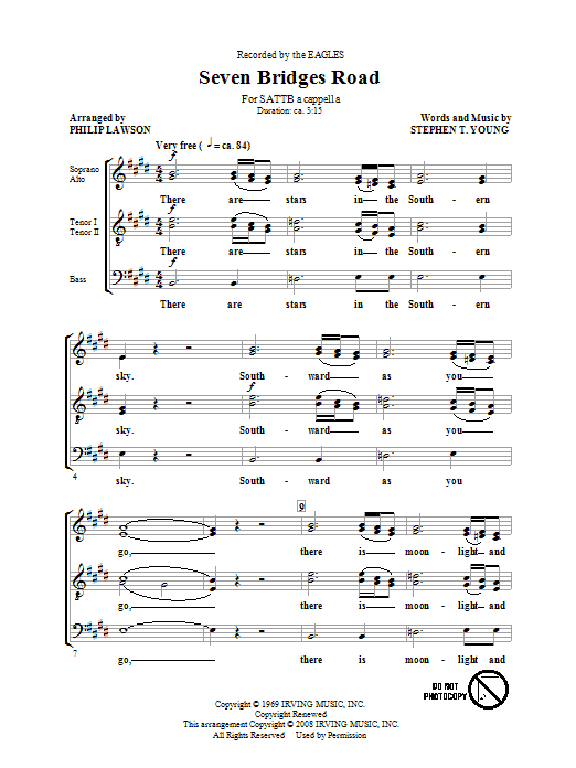 Eagles Seven Bridges Road Arr Philip Lawson Sheet Music Pdf Notes Chords Pop Score Satb Choir Download Printable Sku 67661