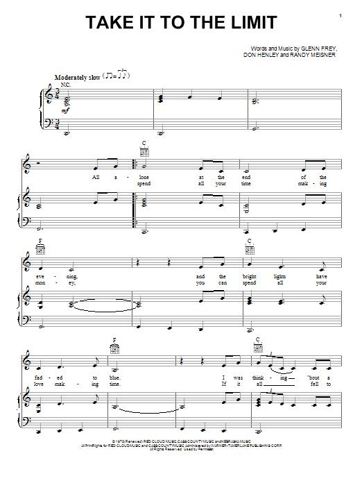 Eagles take it to the limit sheet music chords for piano vocal