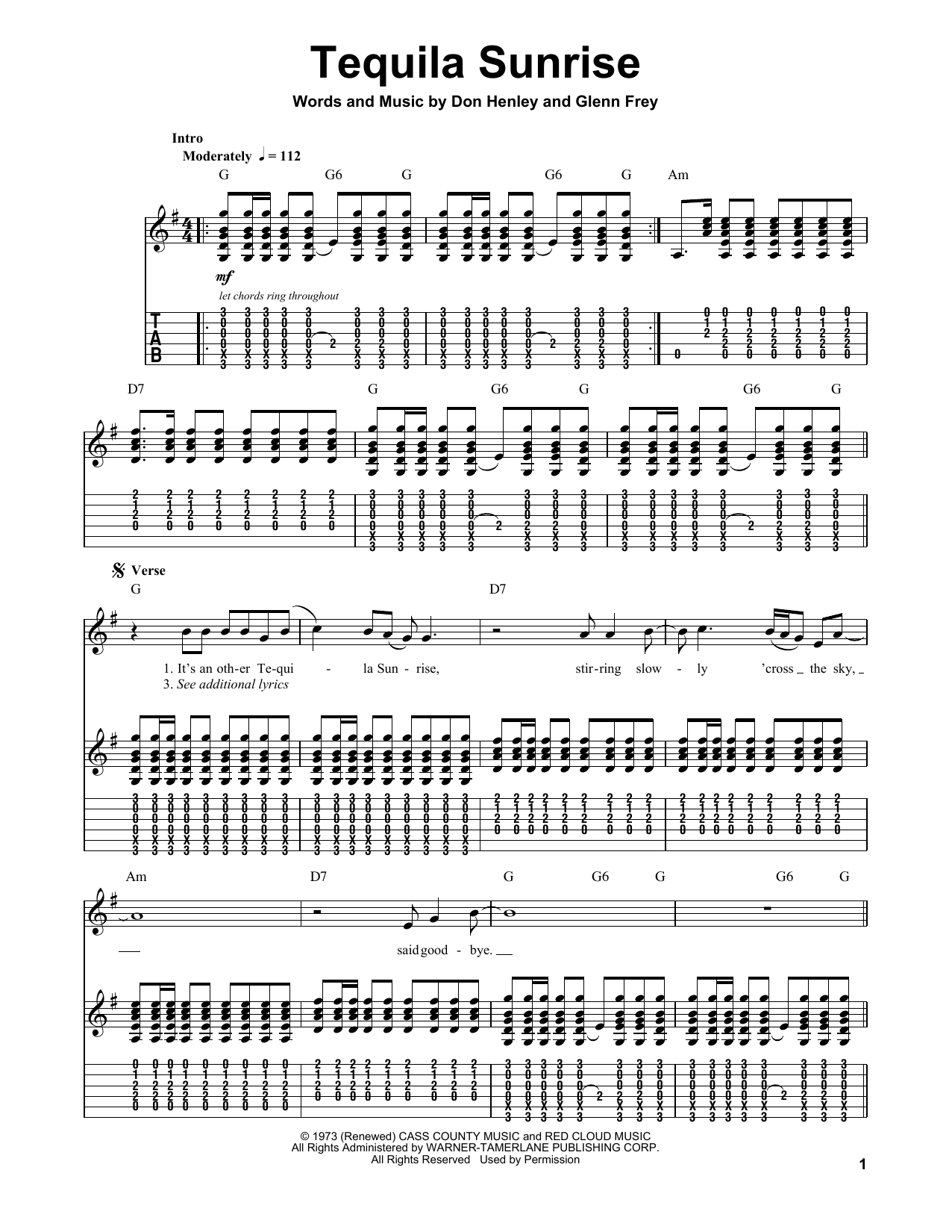 Eagles Tequila Sunrise sheet music notes and chords. Download Printable PDF.