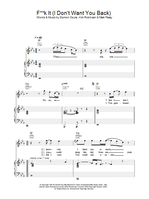 Eamon Fuck It (I Don't Want You Back) sheet music notes and chords. Download Printable PDF.