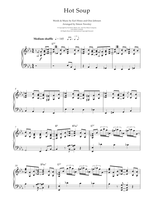 Earl Hines Hot Soup sheet music notes and chords. Download Printable PDF.