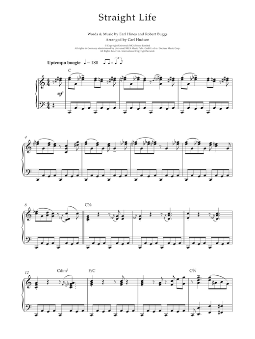 Earl Hines Straight Life sheet music notes and chords. Download Printable PDF.