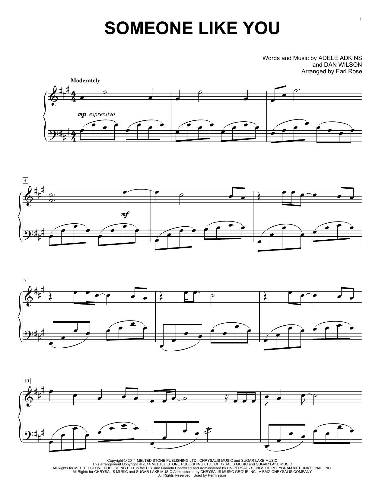 Earl Rose Someone Like You Sheet Music Notes Chords Download Printable Piano Solo Sku 156815