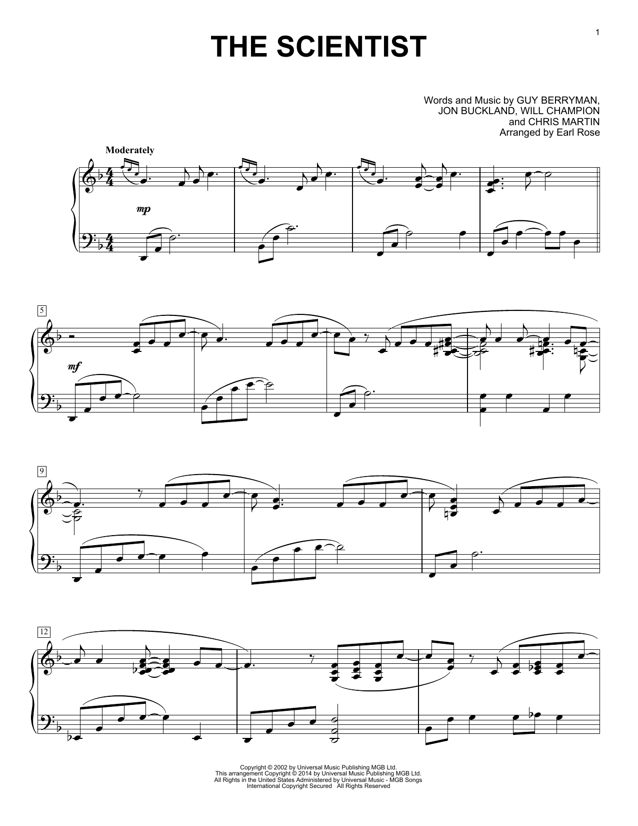 Earl Rose The Scientist sheet music notes and chords. Download Printable PDF.