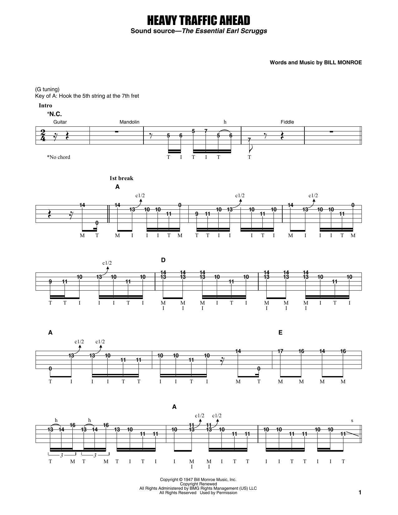 Earl Scruggs Heavy Traffic Ahead sheet music notes and chords. Download Printable PDF.