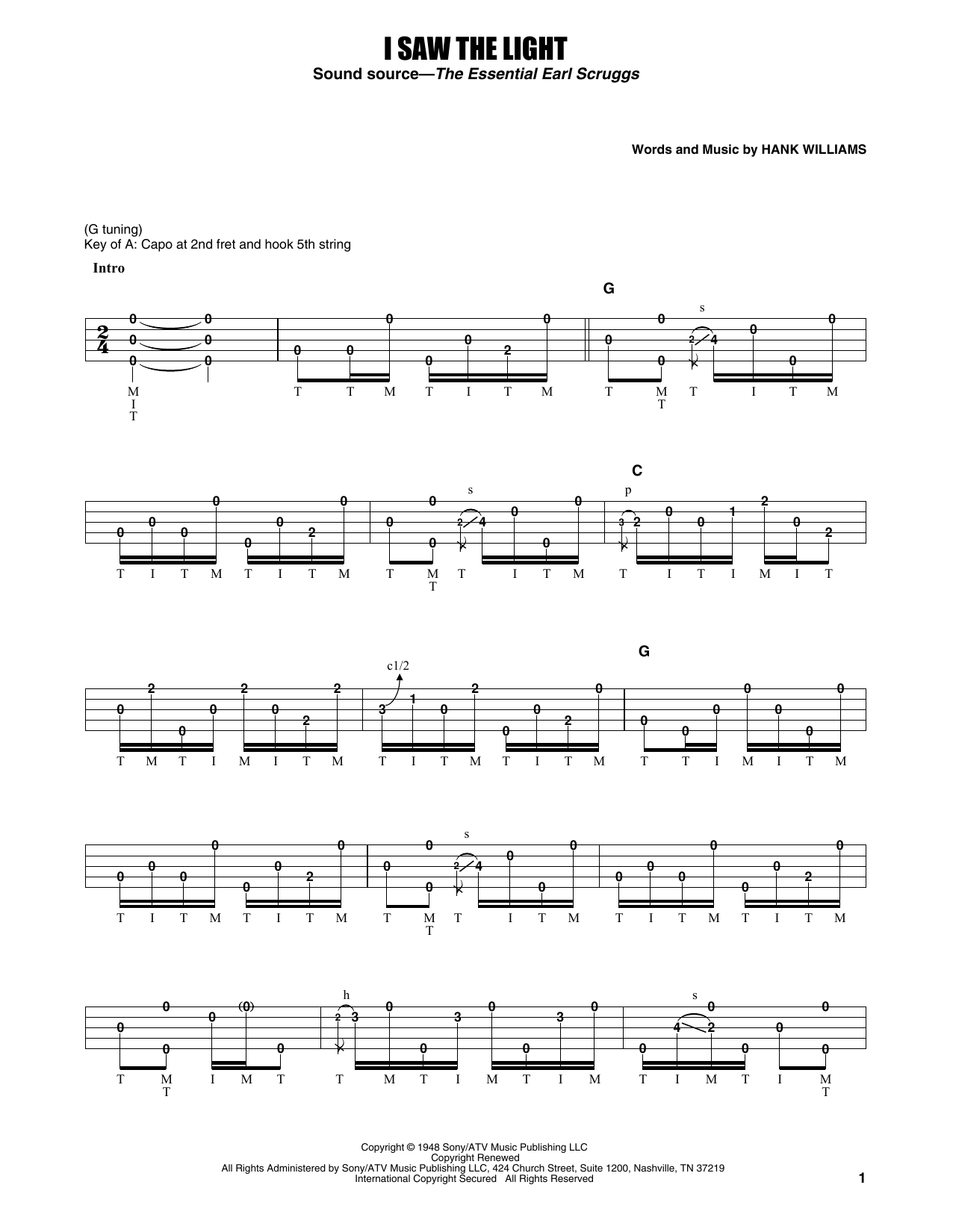 Learn to play Earl Scruggs I Saw The Light sheet music for Banjo Tab in minutes. Price: 7.8900$ Earl Scruggs I Saw The Light sheet music notes and chords arranged for Banjo Tab