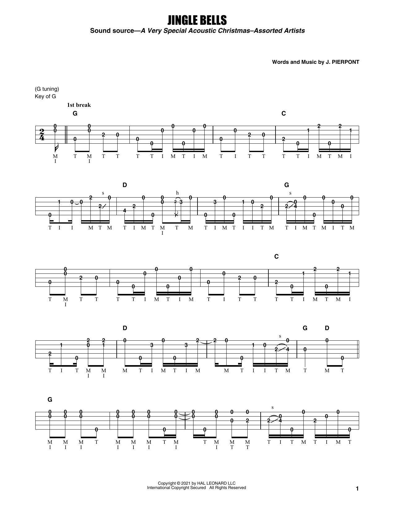 Earl Scruggs Jingle Bells sheet music notes and chords. Download Printable PDF.