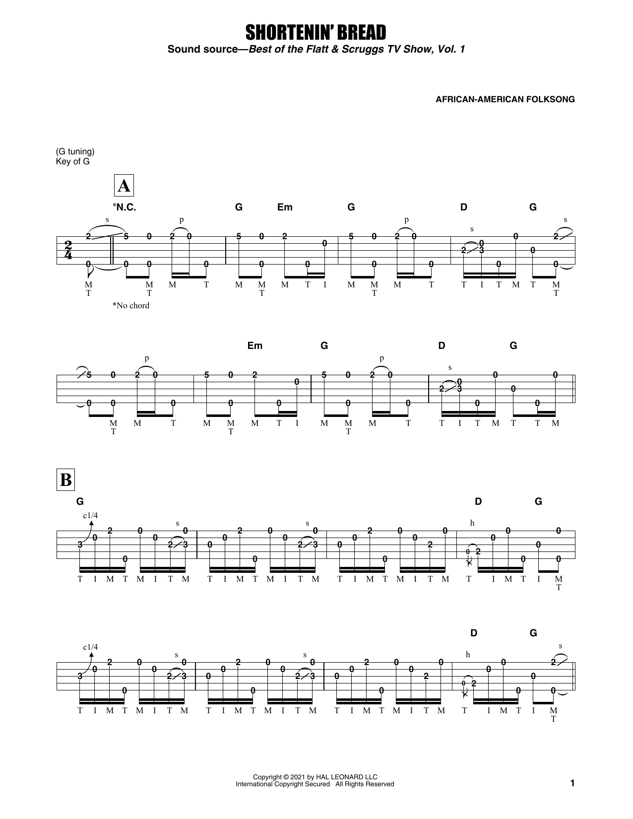 Earl Scruggs Shortenin' Bread sheet music notes and chords. Download Printable PDF.