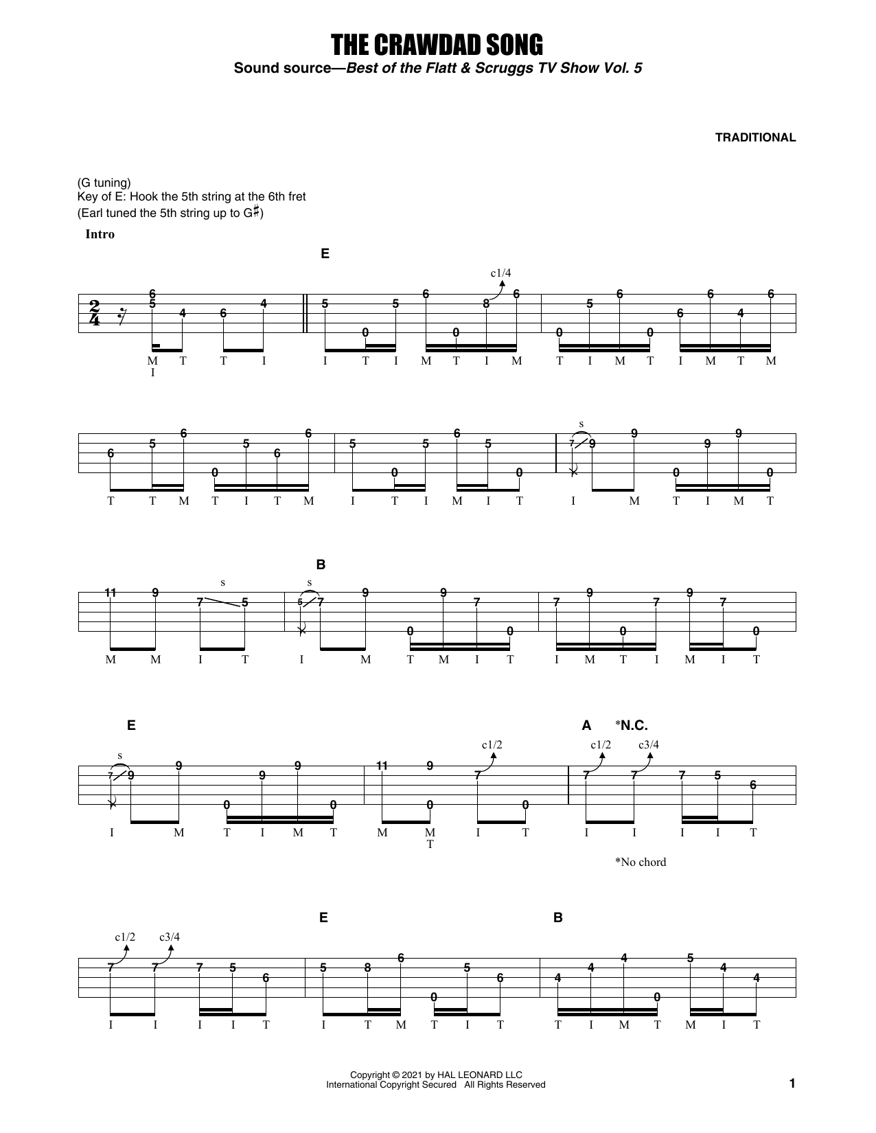 Earl Scruggs The Crawdad Song sheet music notes and chords. Download Printable PDF.