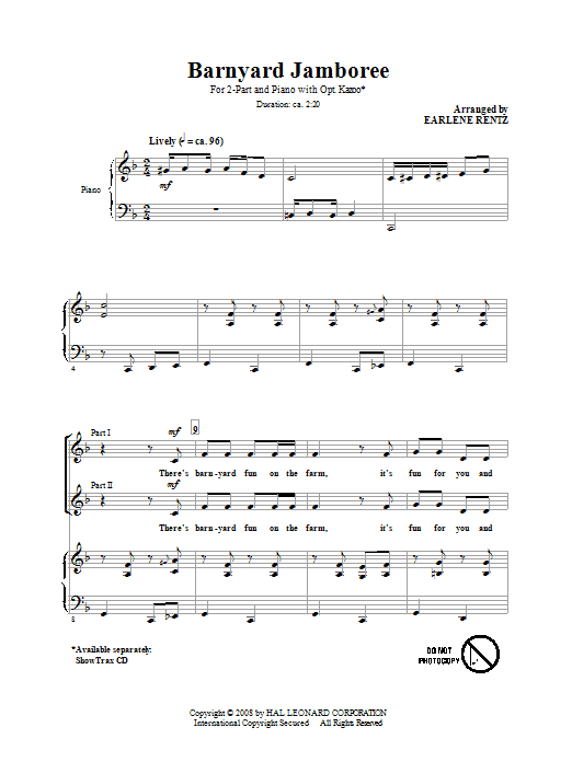 Earlene Rentz Barnyard Jamboree sheet music notes and chords. Download Printable PDF.