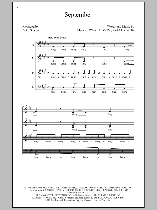 Earth, Wind & Fire September (arr. Deke Sharon) sheet music notes and chords. Download Printable PDF.