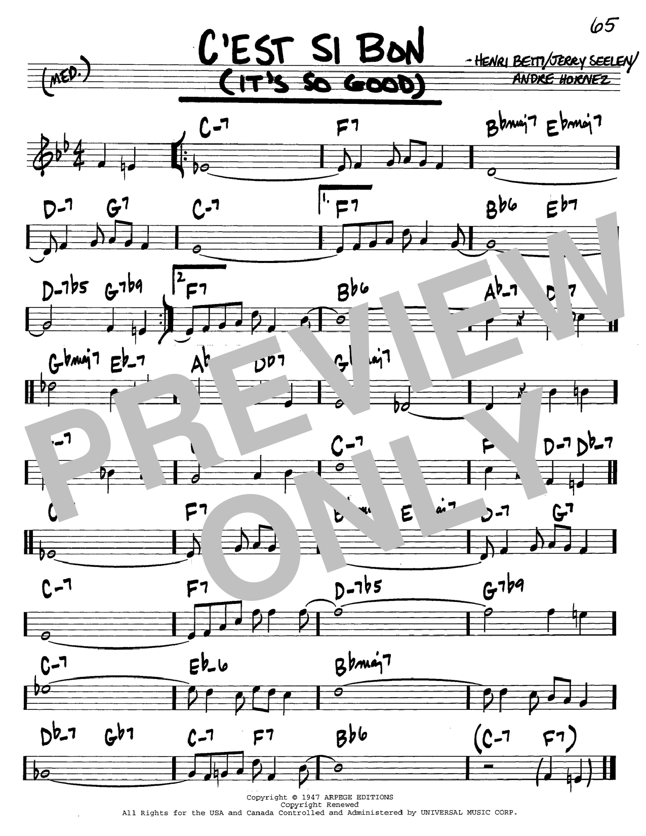 Eartha Kitt C'est Si Bon (It's So Good) sheet music notes and chords. Download Printable PDF.