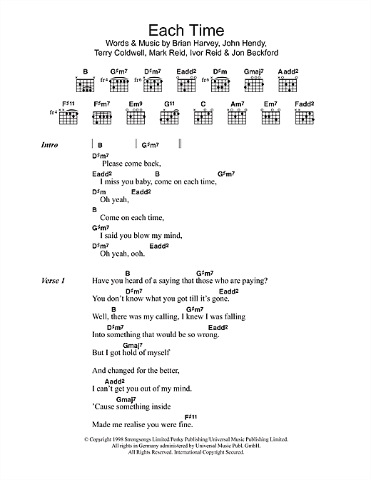 Learn to play East 17 Each Time sheet music for Guitar Chords/Lyrics in minutes. East 17 Each Time sheet music notes and chords