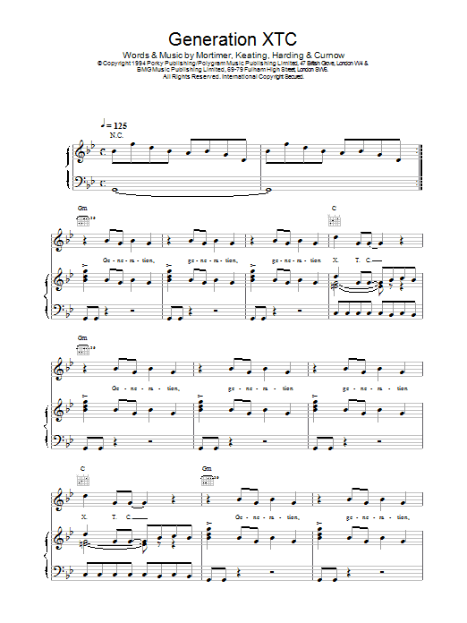 East 17 Generation XTC sheet music for Piano, Vocal & Guitar (Right-Hand Melody) in minutes. Price: 7.8900$ East 17 Generation XTC sheet music notes and chords. Download Printable PDF.