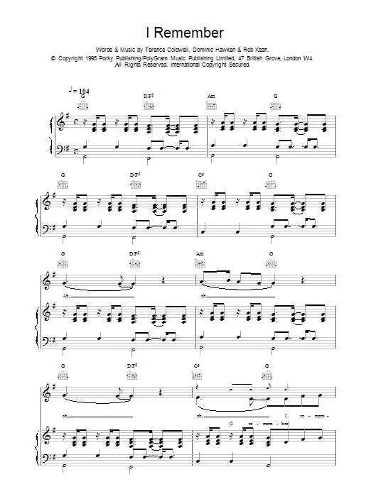 East 17 I Remember sheet music notes and chords. Download Printable PDF.