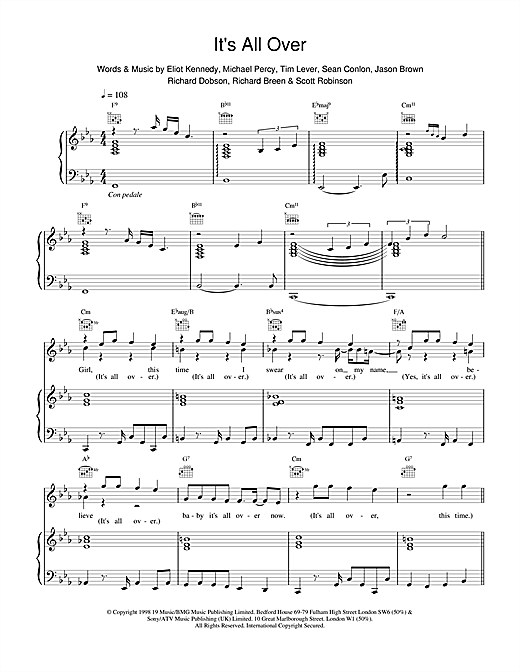 Learn to play East 17 It's All Over sheet music for Piano, Vocal & Guitar in minutes. Price: 6.9900$ East 17 It's All Over sheet music notes and chords. Download Printable PDF.