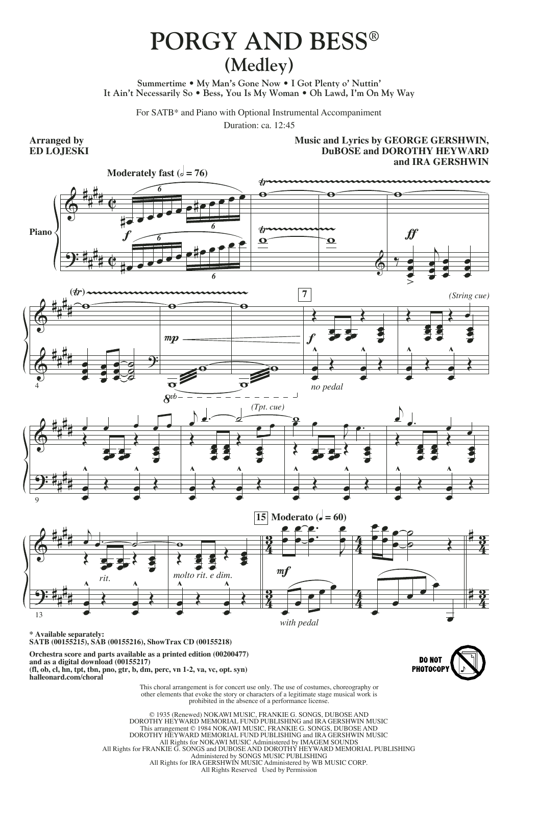 Ed Lojeski Porgy And Bess (Medley) sheet music notes and chords. Download Printable PDF.