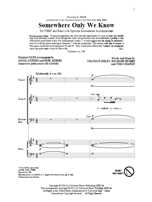 Somewhere Only We Know Sheet Music By Ed Lojeski Satb Choir Download 11 Page Score 86974 