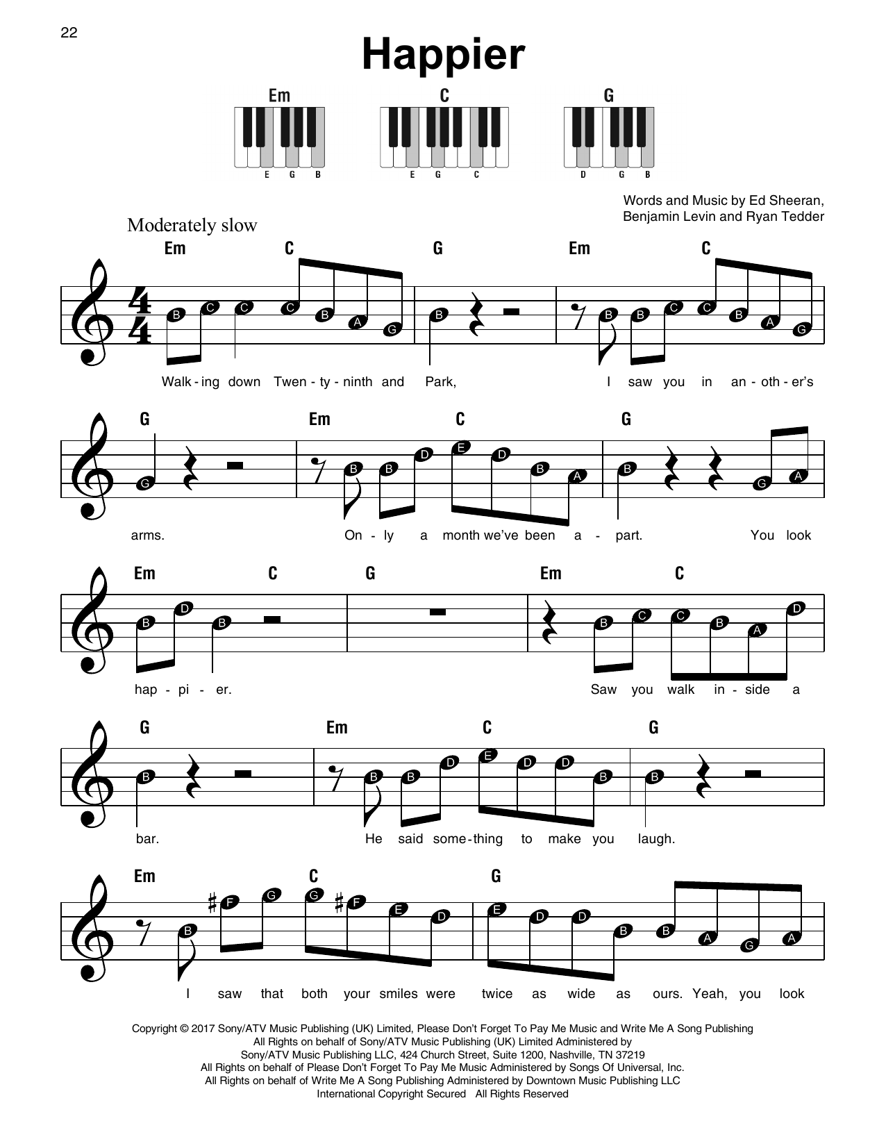 Ed Sheeran Happier sheet music notes and chords. Download Printable PDF.