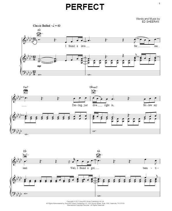 Ed Sheeran Perfect Sheet Music Notes Chords Download Printable Piano 