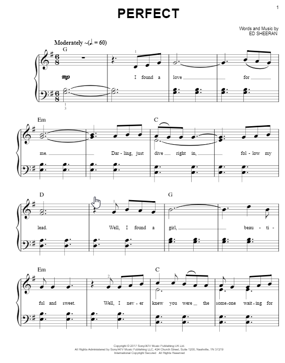 Ed Sheeran Perfect sheet music notes and chords. Download Printable PDF.