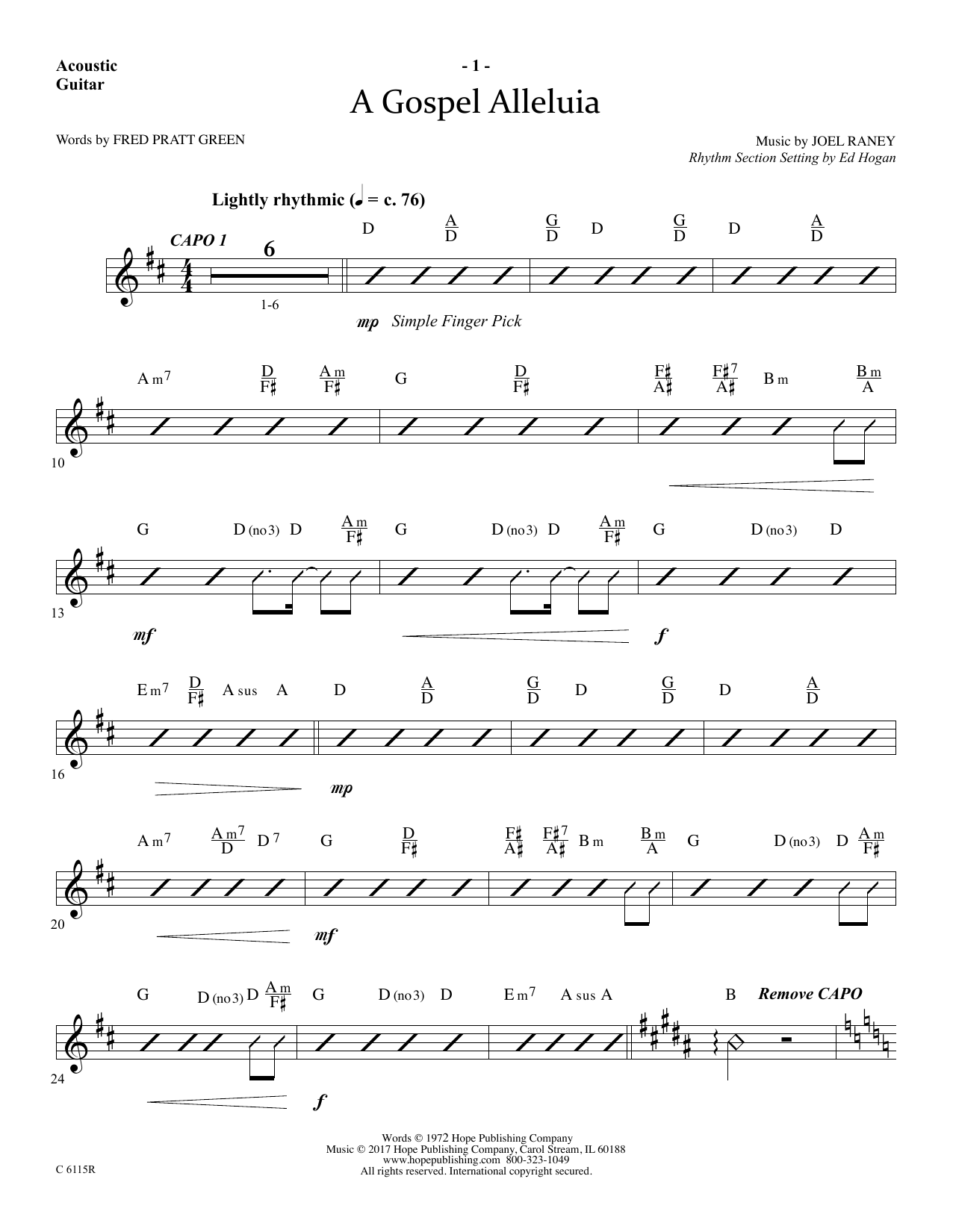 Learn to play Ed Hogan A Gospel Alleluia - Acoustic Guitar sheet music for Choir Instrumental Pak in minutes. Price: 26.9900$ Ed Hogan A Gospel Alleluia - Acoustic Guitar sheet music notes and chords arranged for Choir Instrumental Pak