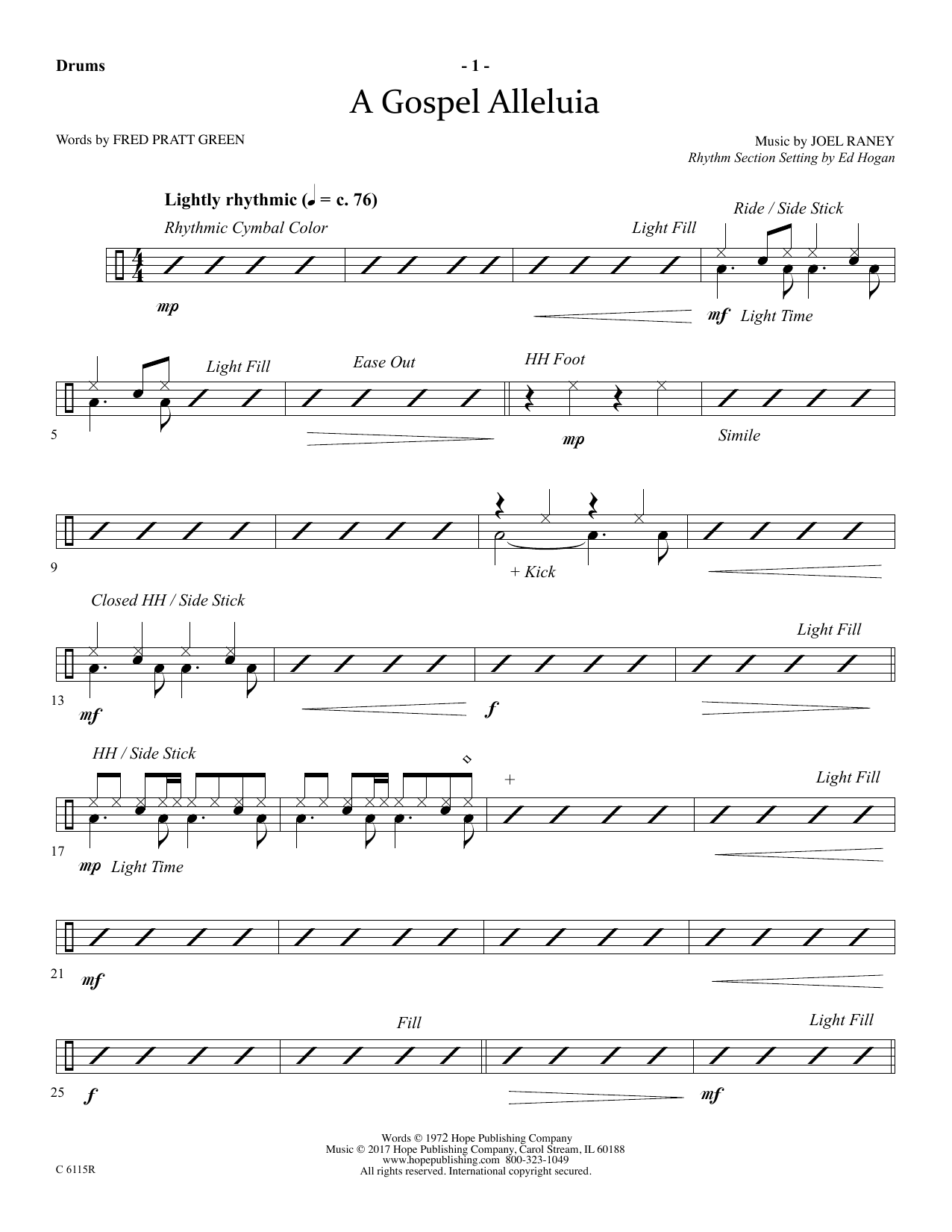 Learn to play Ed Hogan A Gospel Alleluia - Drums sheet music for Choir Instrumental Pak in minutes. Price: 26.9900$ Ed Hogan A Gospel Alleluia - Drums sheet music notes and chords arranged for Choir Instrumental Pak