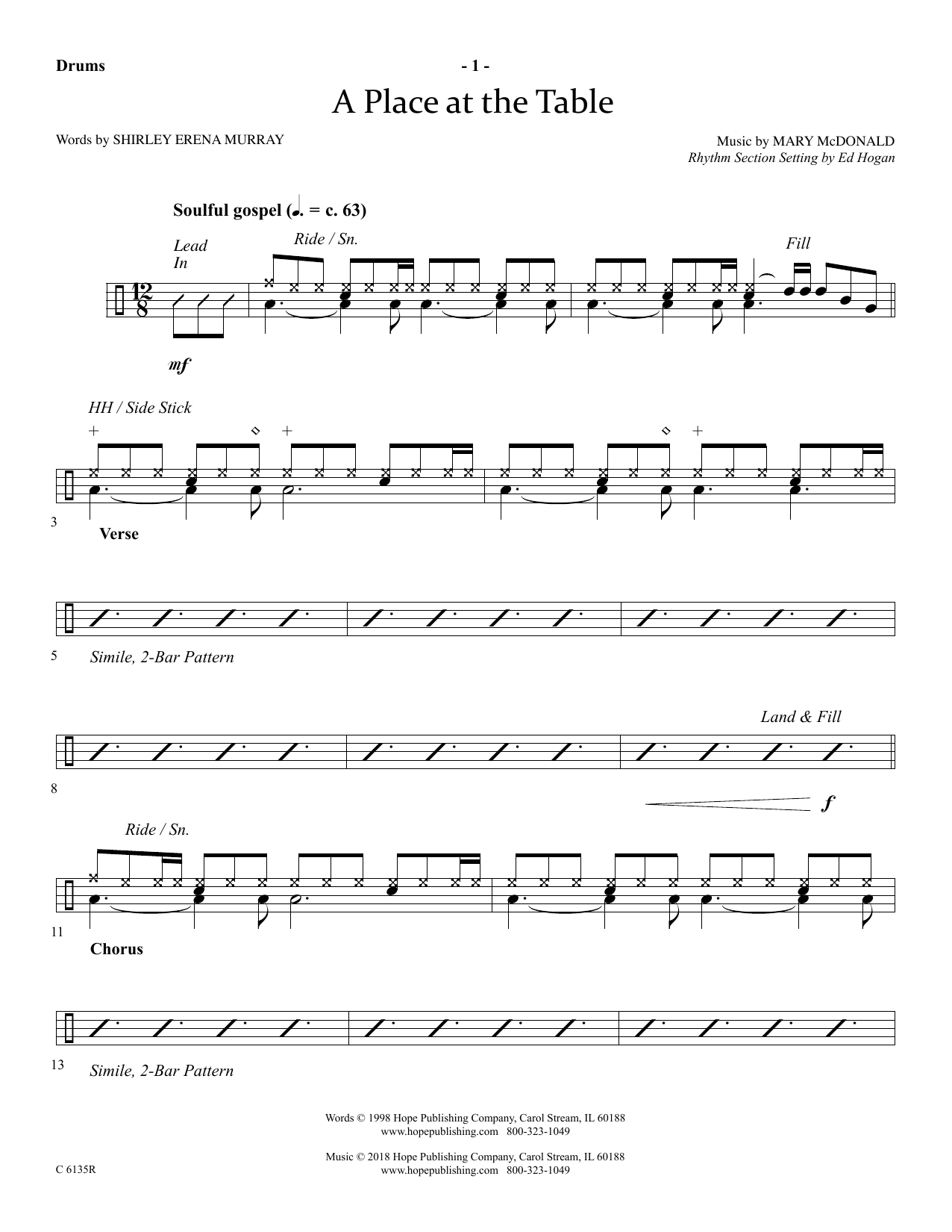 Learn to play Ed Hogan A Place At The Table - Drums sheet music for Choir Instrumental Pak in minutes. Price: 26.9900$ Ed Hogan A Place At The Table - Drums sheet music notes and chords arranged for Choir Instrumental Pak