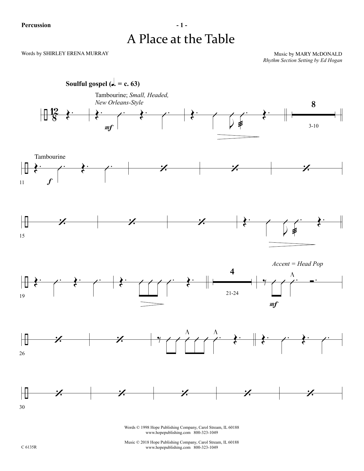 Learn to play Ed Hogan A Place At The Table - Percussion sheet music for Choir Instrumental Pak in minutes. Price: 26.9900$ Ed Hogan A Place At The Table - Percussion sheet music notes and chords arranged for Choir Instrumental Pak